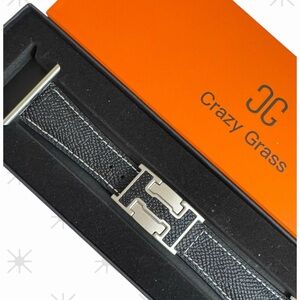 CRAZYGRASS Magnetic Black Leather Strap Watch Band Women Square Smartwatch